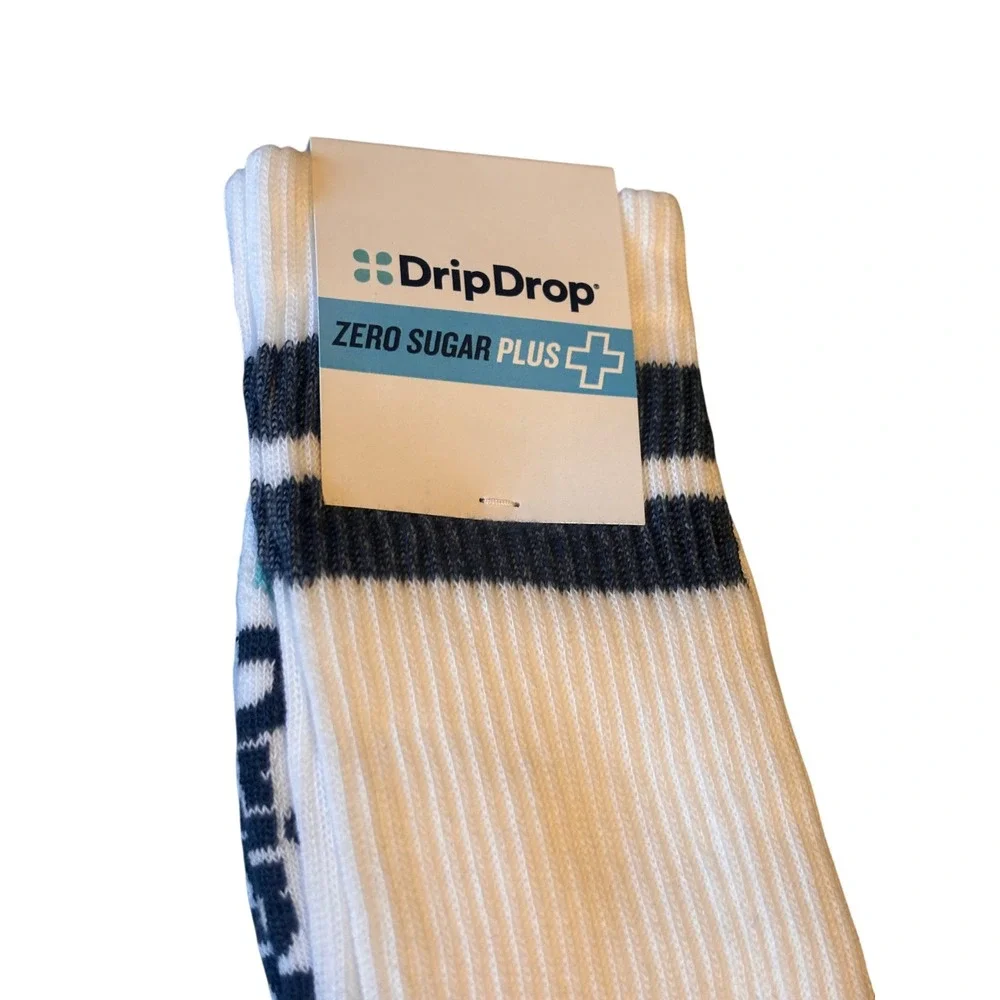 DripDrop Womens Crew Socks OS White Navy Blue Striped Mercerized Cotton Athletic
